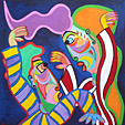 Schilderij Tango d'amour van Twan de Vos, schilderij waarop man en vrouw innig verliefd, in elkaar gezogen de tango dansen