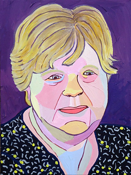 Portrait of woman of 65, acrylic on canvas painting gift from her husband