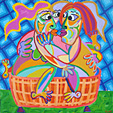 Schilderij Tobbekus van Twan de Vos, een kussend paar zit lekker buiten in de hot tub te badderen